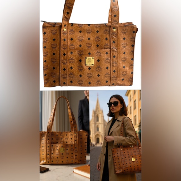 MCM Handbags - MCM Cognac Monogram Tote